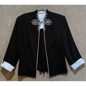 Dressbarn Collection Women's Size 12 Blazer Black Blue No Closure Beaded Classy